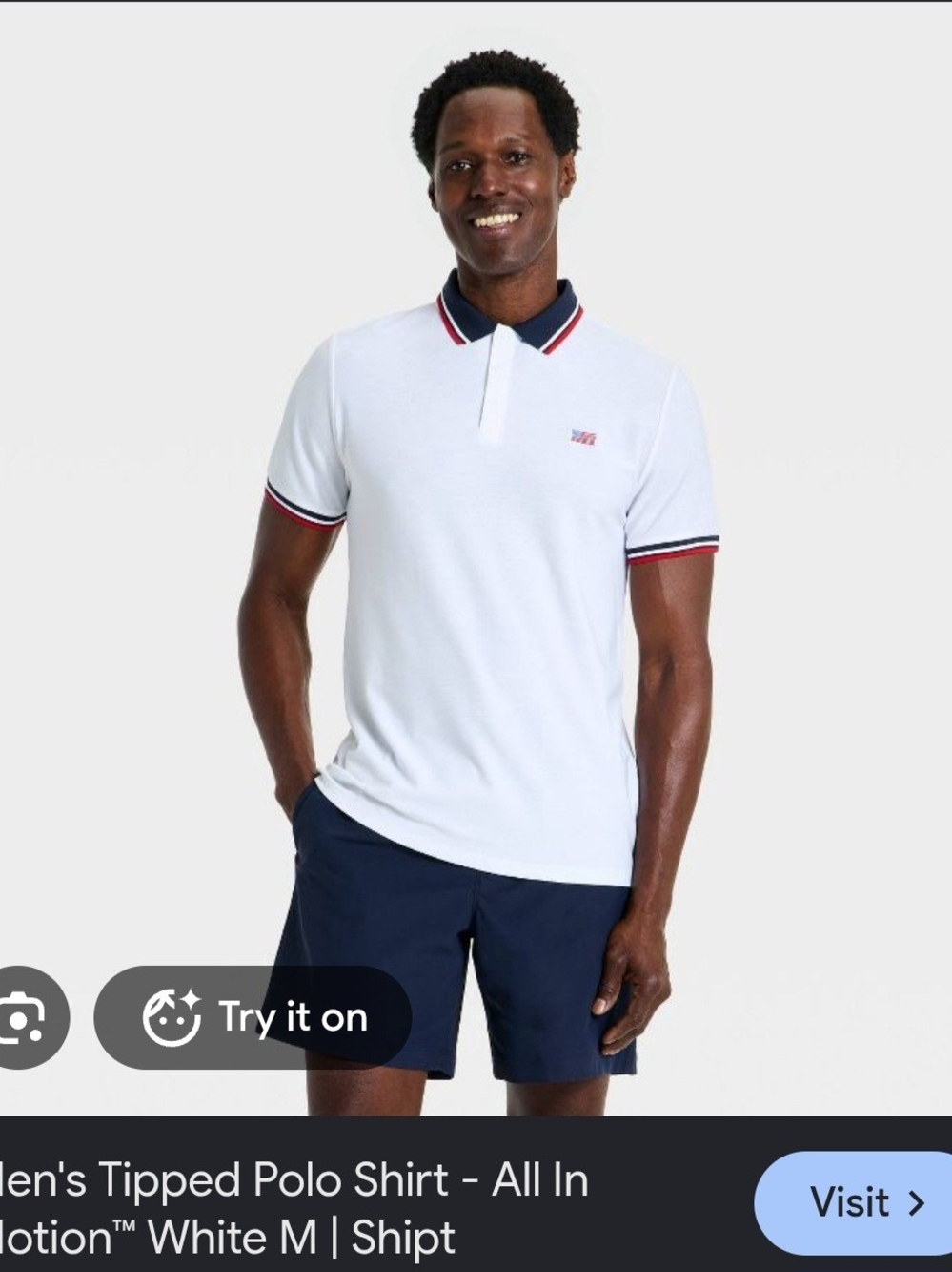 all in motion White Polo with Navy and Red Tipping